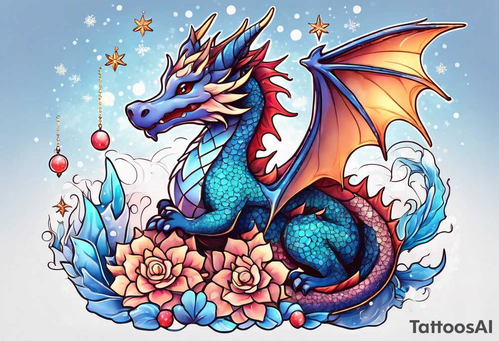 Constellation, kawaii dragon,snowflake tattoo idea