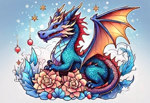 Constellation, kawaii dragon,snowflake tattoo idea