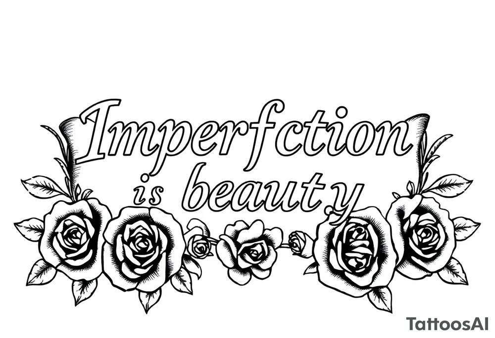Imperfection is beauty in a scroll with roses tattoo idea
