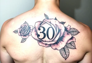 Black rose with number 30 in the middle of rose tattoo idea