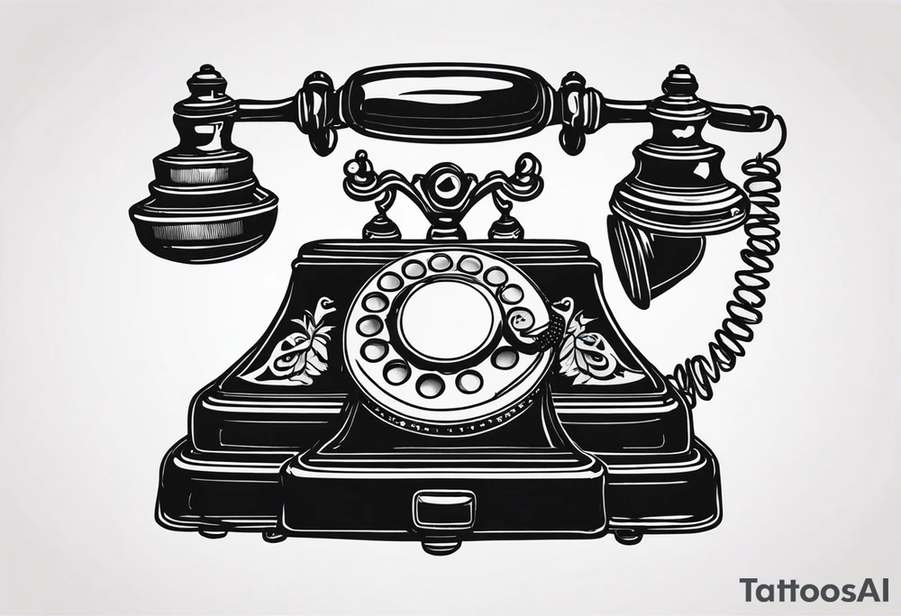 vintage telephone with eyes tattoo idea