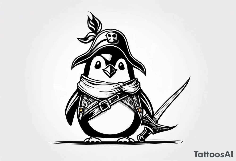 penguin dressed as a pirate tattoo idea