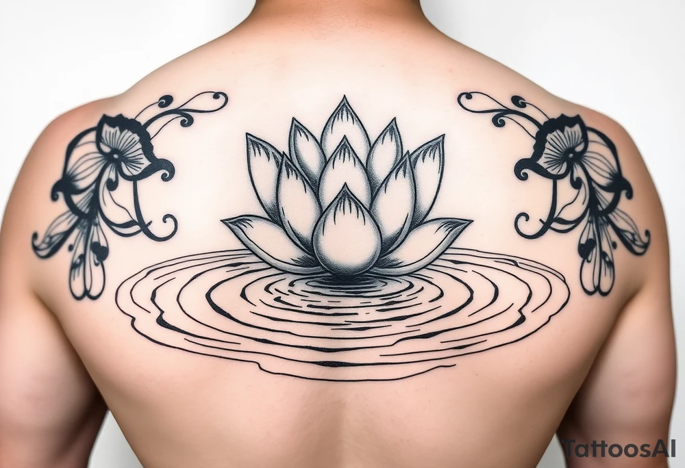 serene lotus flower emerging from sacred waters with ripples tattoo idea
