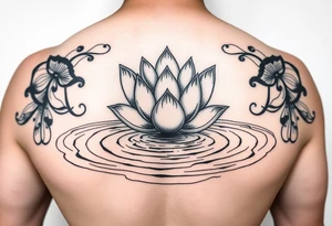 serene lotus flower emerging from sacred waters with ripples tattoo idea