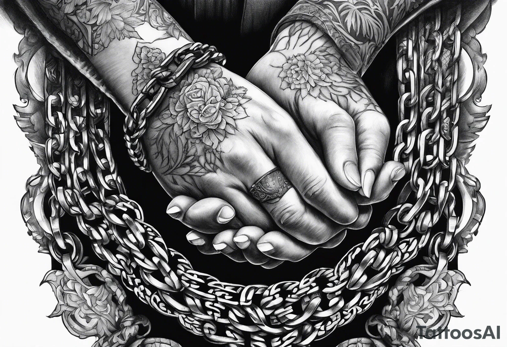 praying hands with chain tattoo idea