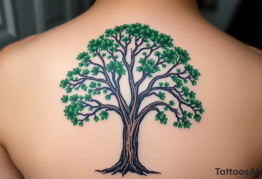 tattoo of a tree symbolizing the virtues of A tree could symbolize all of these qualities. Here's why:

Curious: A tree grows and seeks sunlight, representing the pursuit of knowledge and exploration.
Compassionate: The tree provides shelter and sustenance to those around it, offering support without asking for anything in return.
Earnest: The tree stands tall and strong, showing sincerity in its growth and its presence in the world.
Faithful: A tree remains rooted in one place, symbolizing faithfulness to its surroundings and purpose.
Generous: It gives fruits, shade, and oxygen freely, offering abundance to all who need it.
Honest: A tree is transparent in its existence—what it is is clear and simple, no hidden agendas.
Humorous: The shape of a tree, the rustling of its leaves, or even the way birds nest in it can bring lightness and joy, a reminder not to take life too seriously.
Just: A tree gives to all equally, regardless of who comes to it, showing fairness and impartiality.
Kind: The shade and shelter it offers to others in need reflect kindness.
Loyal: The tree endures harsh weather and seasons, symbolizing loyalty and resilience through time.
Magnanimous: The tree offers its beauty and resources without expecting anything in return, showcasing greatness of spirit.
Sincere: A tree is genuinely itself—there is no pretense, only natural existence.
Thoughtful: Its roots connect deeply with the earth, symbolizing deep thoughtfulness, and its branches reach out to others.
In this way, a tree encompasses all these virtues, standing as a reminder of how one can grow with strength and offer goodness to the world. tattoo idea