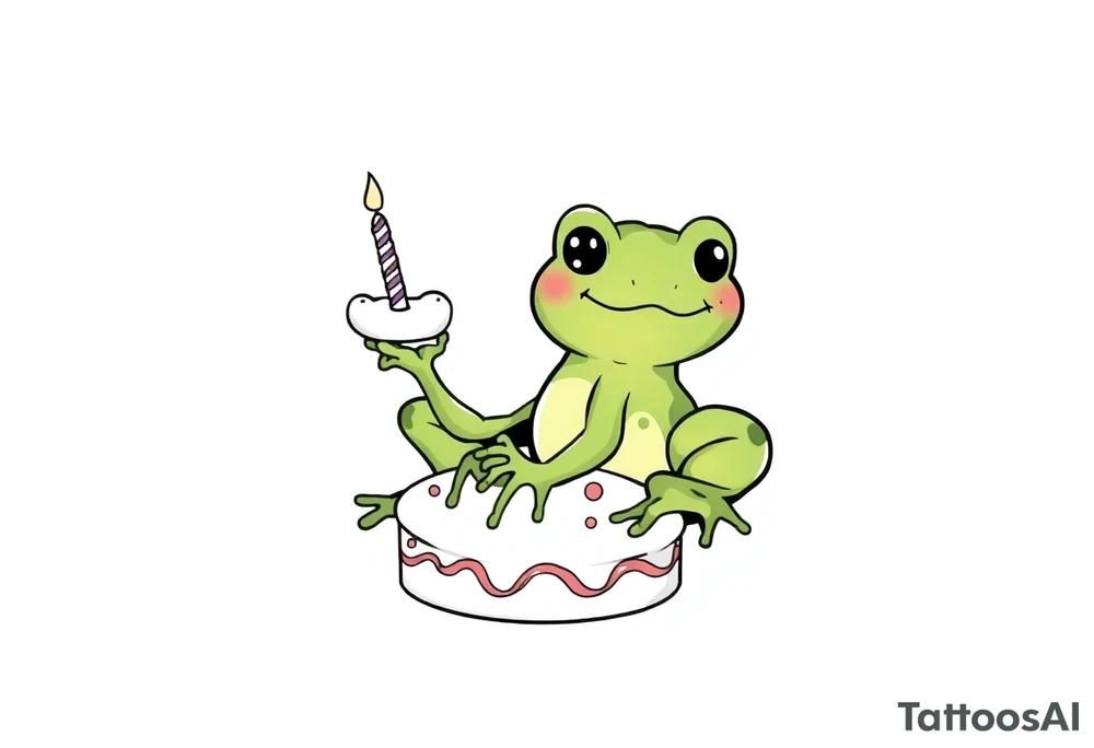 A frog and a birthday cake tattoo idea