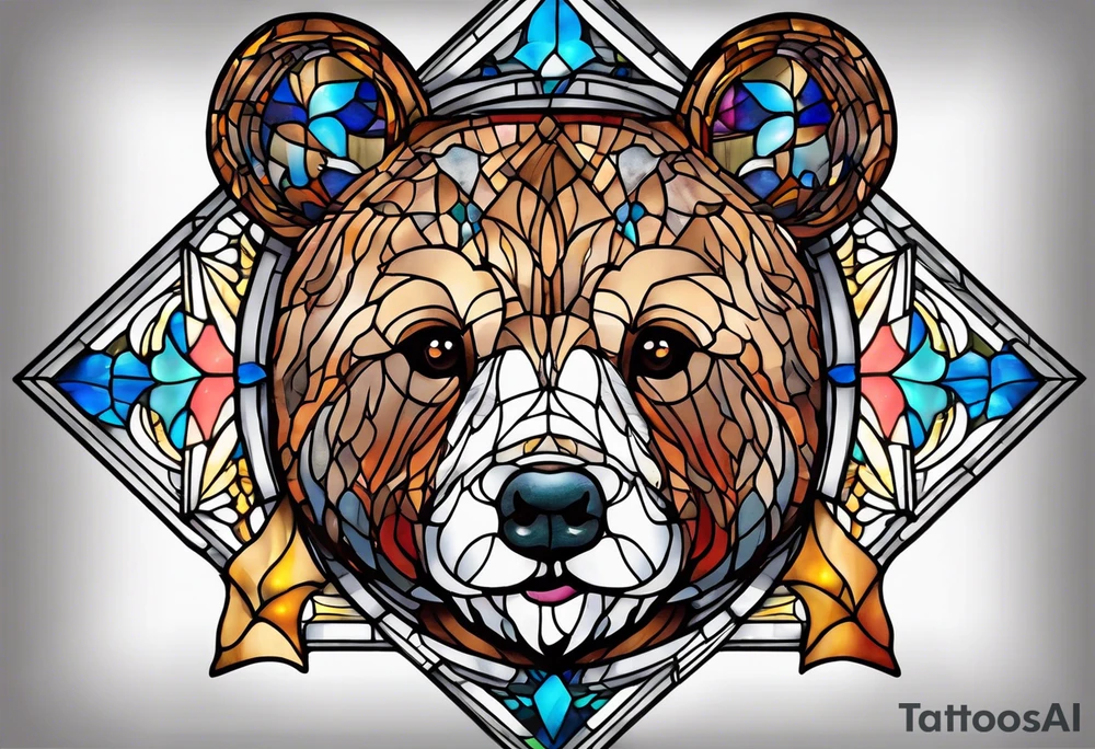 Teddy bear stained glass tattoo idea