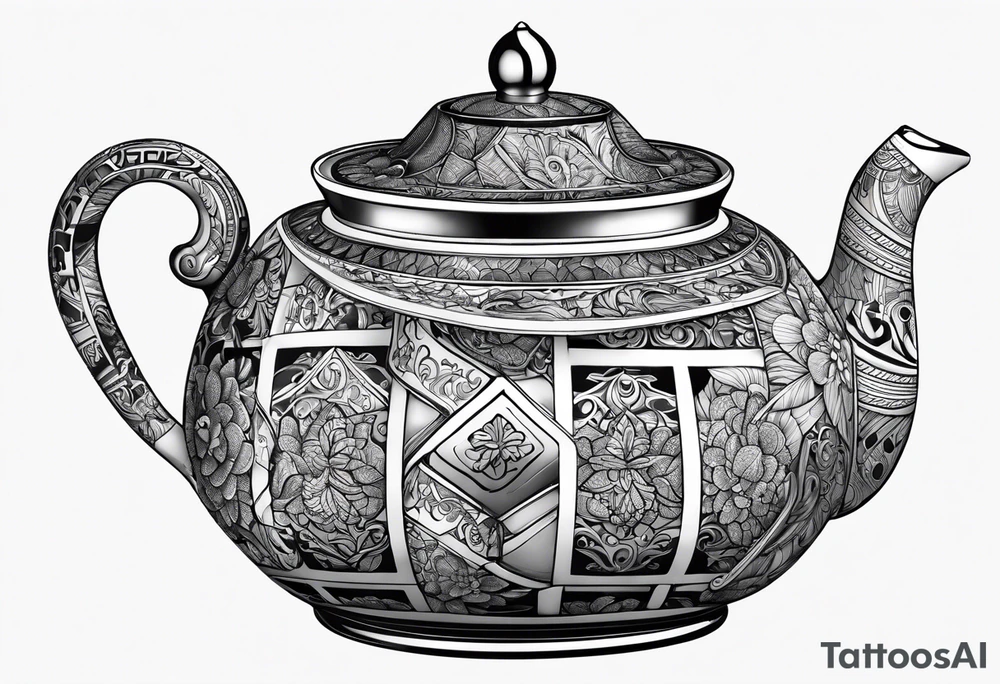 Teapot with 3-d cube tattoo idea