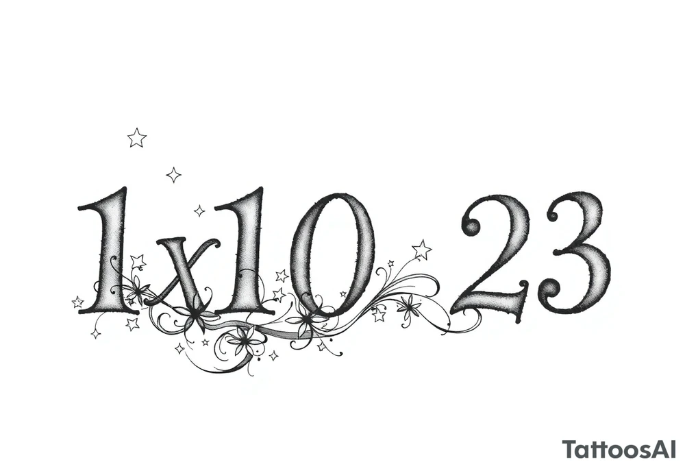 1x10^23 surrounded by cascade of stars and moon tattoo idea