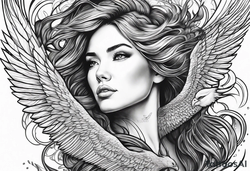 Woman rising into the phoenix tattoo idea