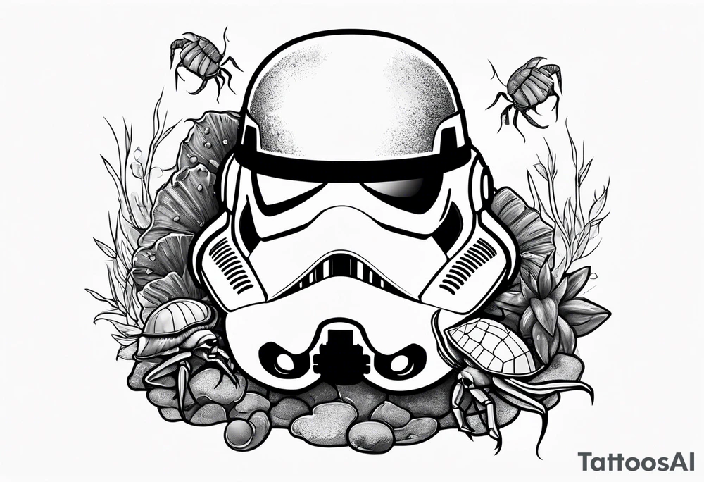 storm trooper helmet and a hermit crab tattoo idea