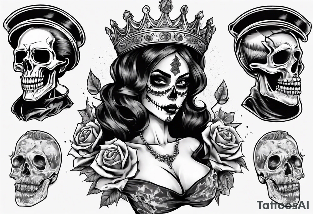 santa la muerta with money and crown
on the card tattoo idea