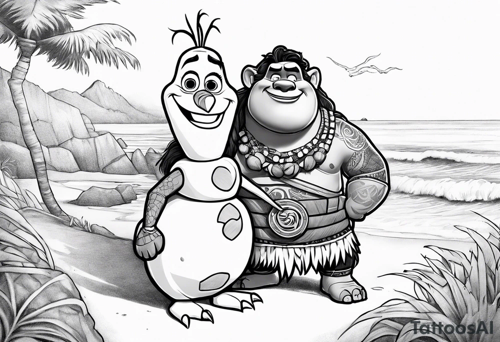 olaf meeting maui from moana tattoo idea