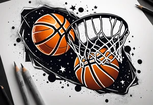 Basketball as a shooting star in a black hole that’s a basketball hoop tattoo idea