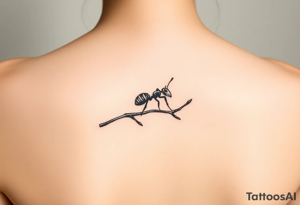 ant on a tree branch tattoo idea