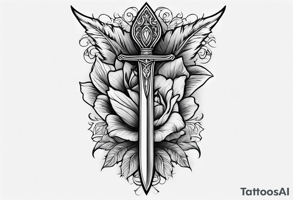 Hand holding dagger outline design no fill tattoo idea