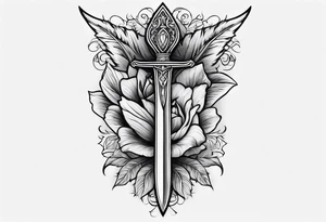 Hand holding dagger outline design no fill tattoo idea