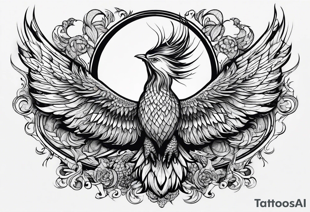 phoenix sur une lune bleu tattoo idea