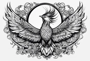 phoenix sur une lune bleu tattoo idea