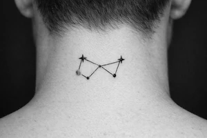 Close-up realism of a constellation with one fading star. tattoo idea