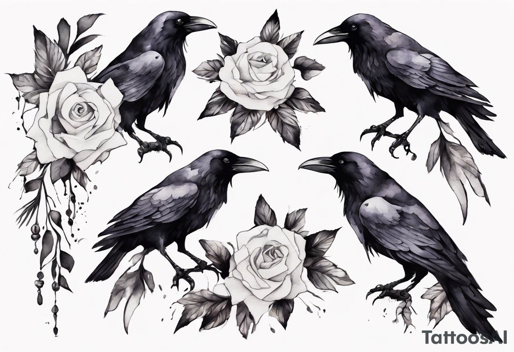 raven with a white corsage tattoo idea