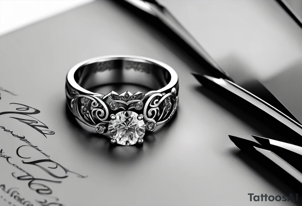 tattoo of wedding rings with the dates 5/23/2023 combined with fire tattoo idea