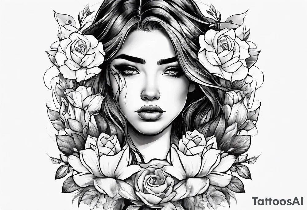 Girl crying, flowers, ropes tattoo idea