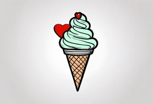 simple mint chocolate chip ice cream cone with small red heart on it somewhere. tattoo idea