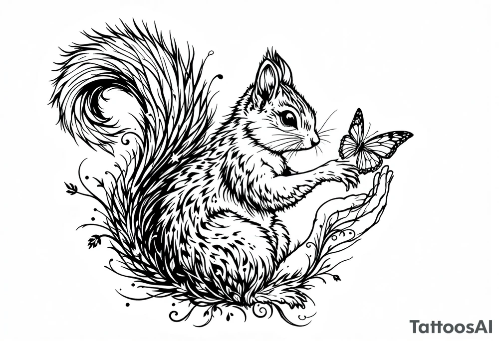 A Squirrel with a butterfly in hands tattoo idea
