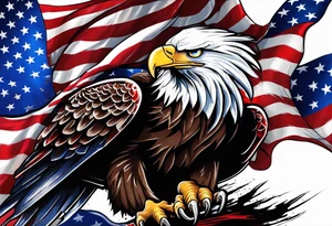 Eagle grabbing america flag with red white and blue blood on talons. tattoo idea