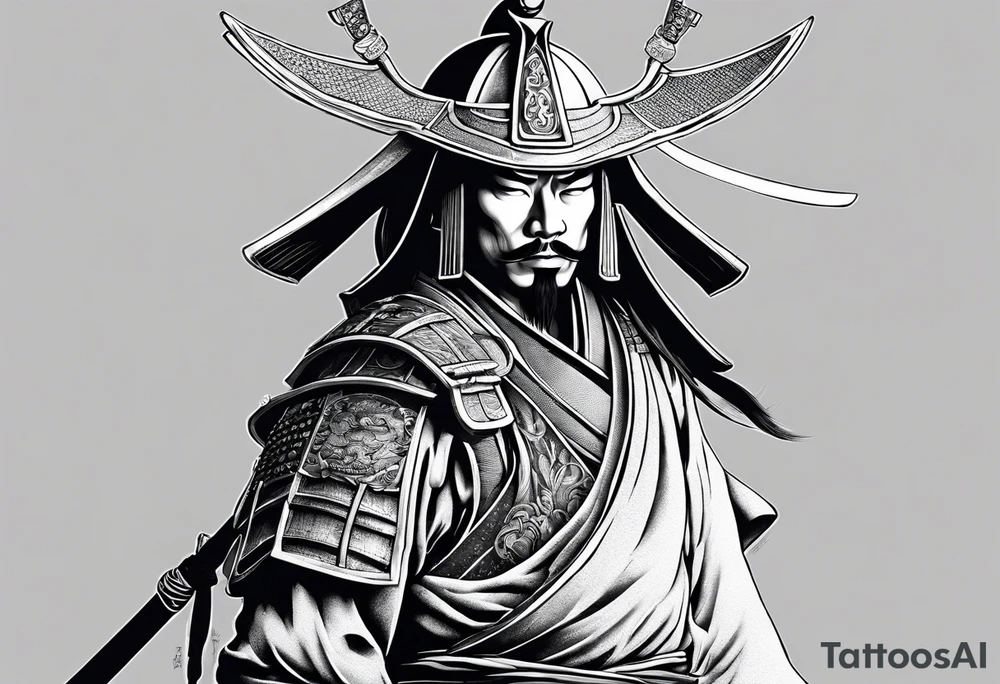 a samurai with his helmet tattoo idea