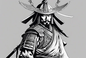 a samurai with his helmet tattoo idea