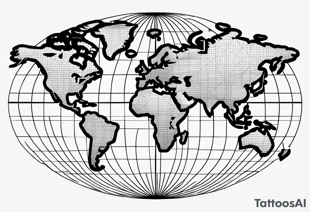 a flat map of the earth on a small fading grid tattoo idea