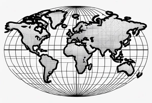 a flat map of the earth on a small fading grid tattoo idea