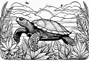 Turtle in marijuana field tattoo idea