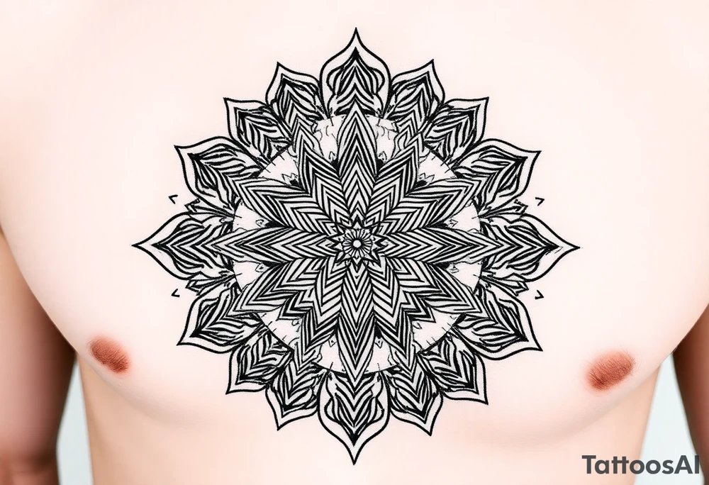 intricate mandala with sacred geometry and cosmic elements tattoo idea