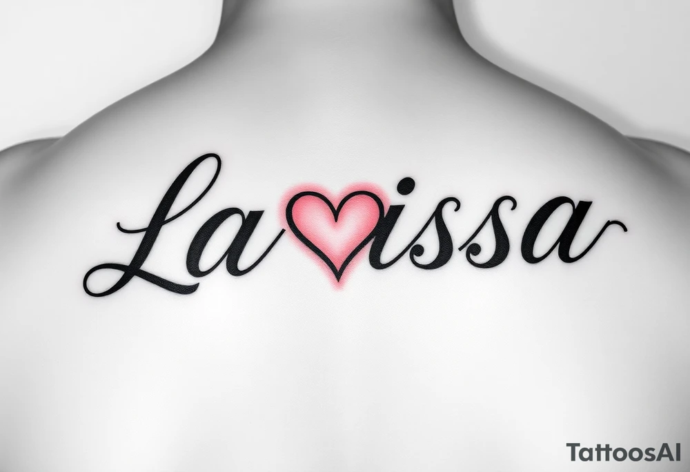 Can you make the name larissa in cursive but in black but put a little heart in between the i and the r and add a faint but visable red glowing around the name tattoo idea
