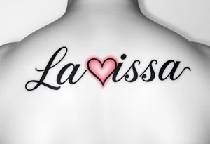 Can you make the name larissa in cursive but in black but put a little heart in between the i and the r and add a faint but visable red glowing around the name tattoo idea