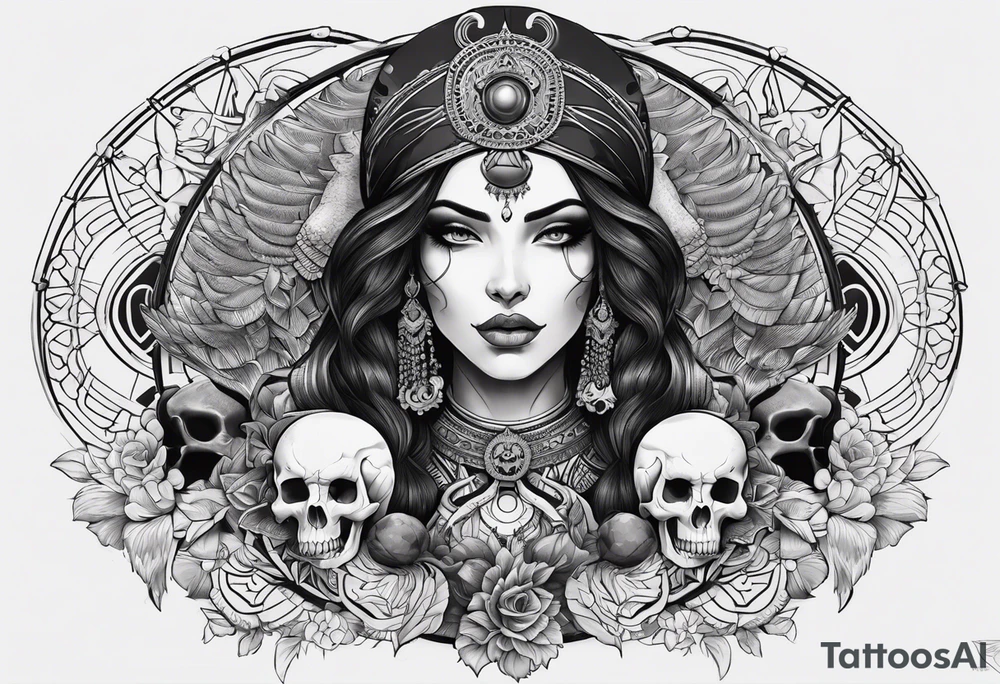 kali ma, alien goddess, valkrye, aries, pirate, divine feminine, zenza resonance, pachamama, lotus azul, blank panther, eagle, skull, 5D, nueva gaya, dna 12 tattoo idea