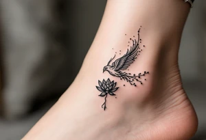 Fine thin lines very small minimalist tattoo combo of phenix and lotus tattoo idea