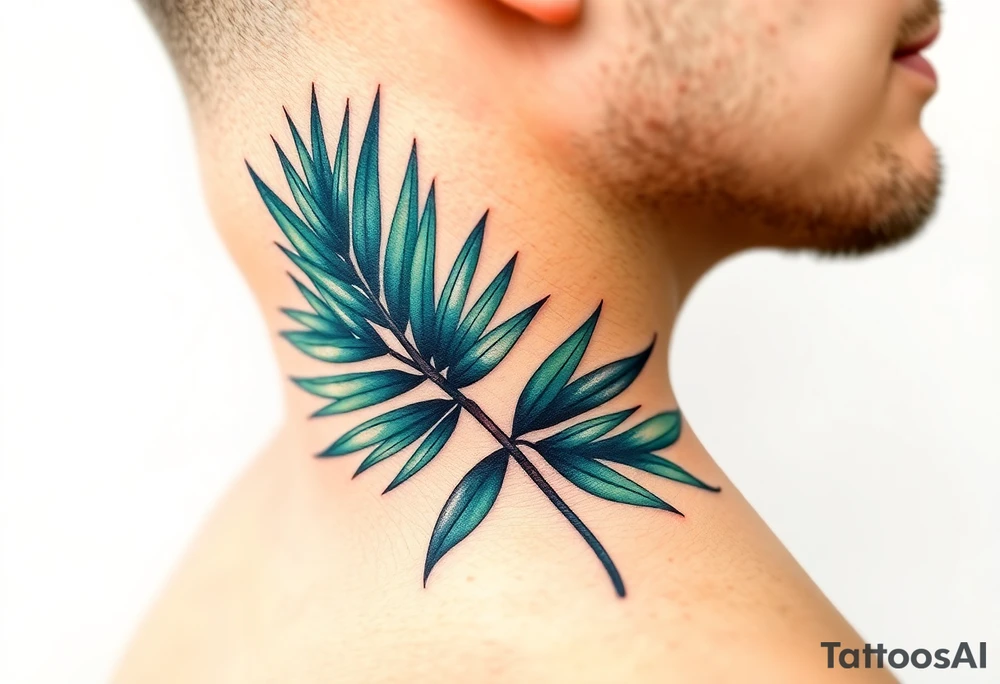 large palm leaves twisted side neck tattoo tattoo idea