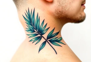 large palm leaves twisted side neck tattoo tattoo idea
