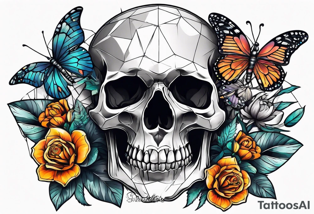 Skull tattoo with large scorpions and butterflies tattoo idea