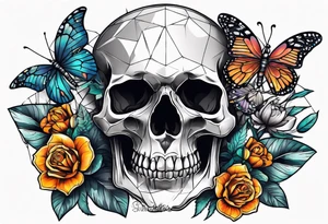 Skull tattoo with large scorpions and butterflies tattoo idea