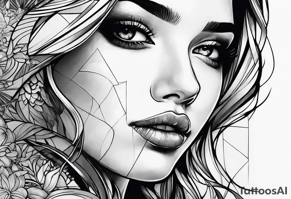 Girl where half the face is happy and half the face is sad tattoo idea