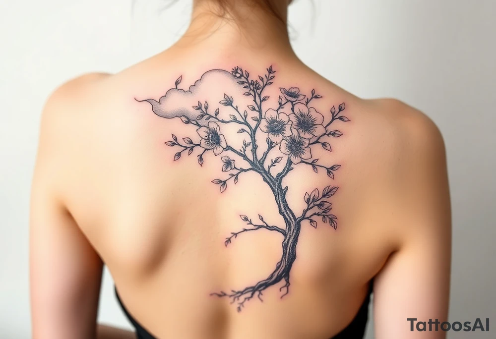 Powerful flower tree with cloud over it  (arm tattoo) tattoo idea