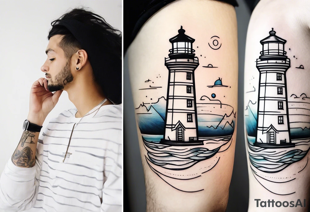 lighthouse fine line tattoo idea