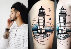 lighthouse fine line tattoo idea