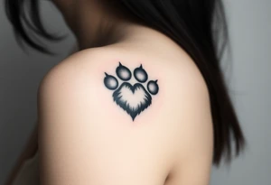 A black-and-gray shaded paw forming a heart, with sharp fur details and intense shading for a bold, mystical look tattoo idea